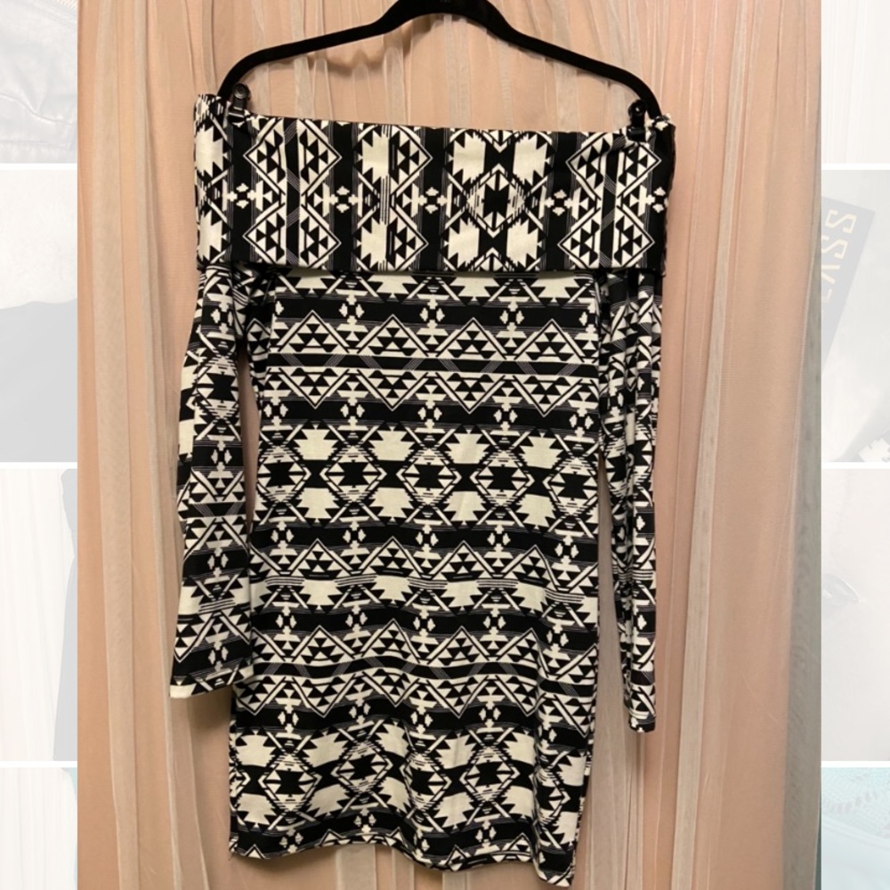 Black and white off the shoulder dress